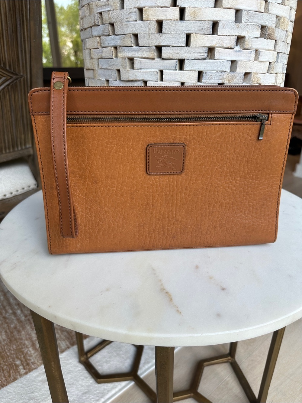 Burberry Cognac Leather Wrist Pouch